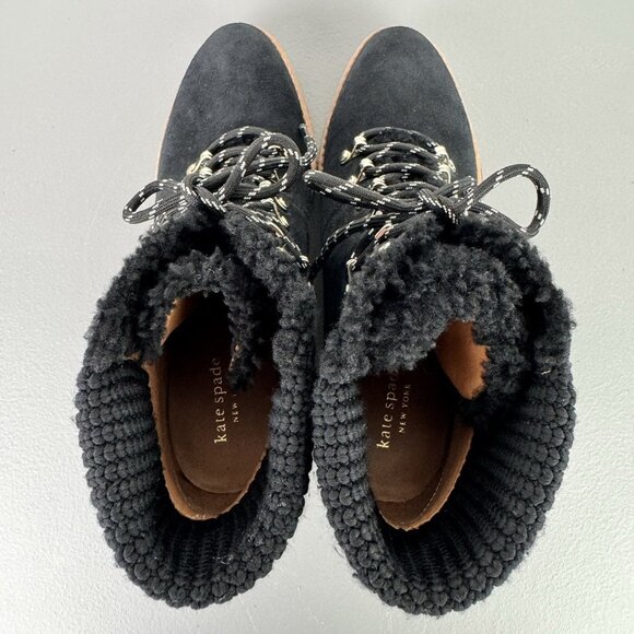 Kate Spade Willow Wedge Bootie Women 9.5B Black Platform Suede Leather Shearling - Picture 8 of 15